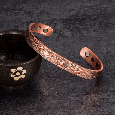 Vinterly-pulsera de cobre ajustable para hombre y mujer, brazaletes magnéticos de energía, Dragón de la suerte y Phoenix ► Foto 1/6