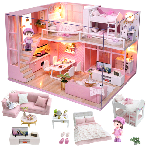 Casa de muñecas Cutebee muebles en miniatura casa de muñecas DIY casa en miniatura caja de habitación juguetes de teatro para pegatinas para niños DIY casa de muñecas D ► Foto 1/6