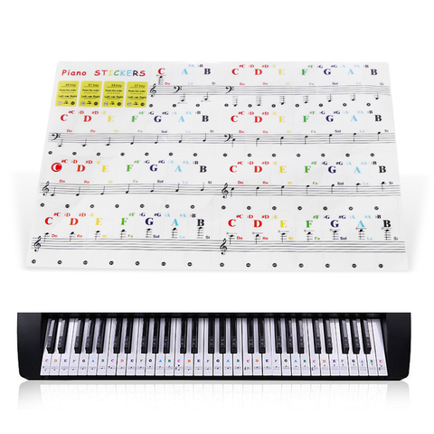1pc Piano transparente etiqueta teclado 88/61/54/49/clave teclado electrónico clave pegatina de Pentagrama con notas para Piano Blanco llaves Musical ► Foto 1/6