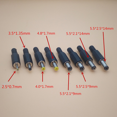 5 piezas 5,5x2,5x5,5x2,1x4,8x1,7x4,0x1,7, 3,5x1,35x2,5x0,7mm macho CC conector de alimentación 180 grados enchufes ► Foto 1/6