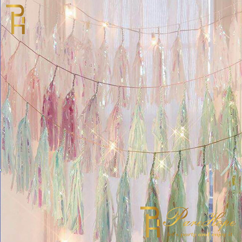 Guirnalda de borlas de papel iridiscente para decoración de boda, decoración para bautizo, cumpleaños, Baby Shower, unicornio ► Foto 1/6