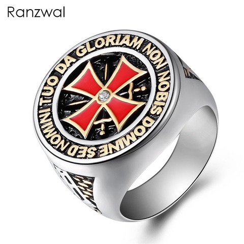 Ranzwal-anillos de acero inoxidable con Cruz cruzado para hombre, joyería de caballero templario, talla US 8 ~ 15 ► Foto 1/6