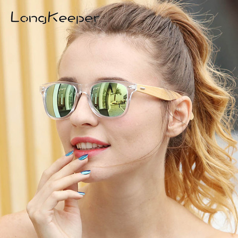 LongKeeper Gafas de sol polarizadas de madera y bambú para mujer, marca de diseño para hombre, Gafas de sol de madera auténtica, Gafas de sol tipo espejo ► Foto 1/6