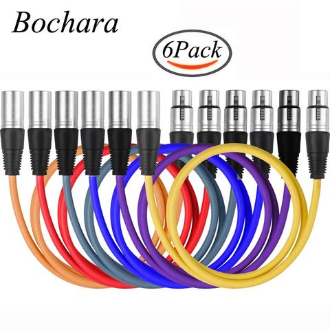 Bochara-Cable XLR colorido macho a hembra OFC, doble blindado de cobre para amplificador de mezclador de micrófono, luz de escenario, paquete de 6 uds. ► Foto 1/6