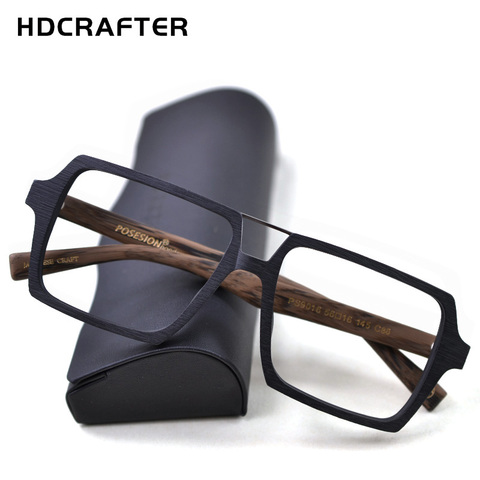 Montura de gafas cuadradas Vintage de gran tamaño HDCRAFTER con lentes transparentes para Mujeres Hombres gafas ópticas de madera marcos de prescripción gafas ► Foto 1/6