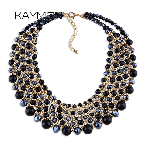 Kaymen-collar de cuentas y cadenas doradas hechos a mano nuevos, joyería de cristal, NK-01561 ► Foto 1/6
