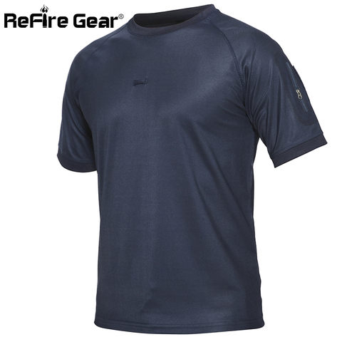 Camiseta de manga corta militar táctica de ReFire Gear para hombre, camiseta de rendimiento de secado rápido, camisetas transpirables con cuello redondo de talla grande S-5XL ► Foto 1/1