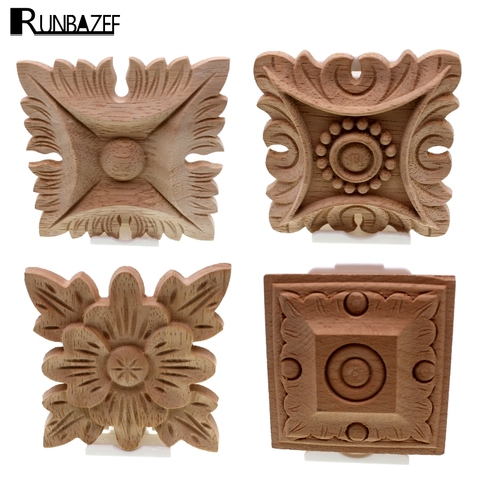 RUNBAZEF flor tallada apliques de madera Natural para muebles gabinete molduras de madera sin pintar calcomanía figuritas decorativas ► Foto 1/6