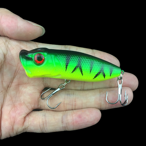 Señuelos de pesca Popper Topwater flotantes, lubina, manivela, cebo de natación, anzuelo de acero rico en carbono aparejos de pesca Wobbler, 7cm, 12g ► Foto 1/6