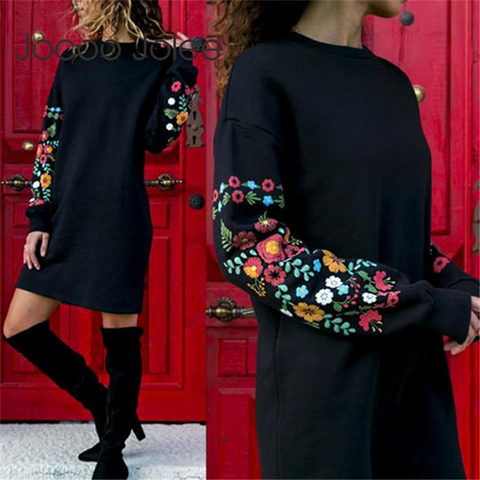 Jocoo Jolee holgado-Vestido corto de manga larga para otoño, minivestido elegante con estampado Floral para mujer, color negro ► Foto 1/6