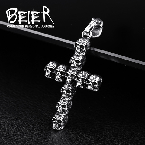 Beier-collar de acero inoxidable 316L con colgante de Calavera, Cruz punk, joya para hombre, joyería para BP8-157 ► Foto 1/4