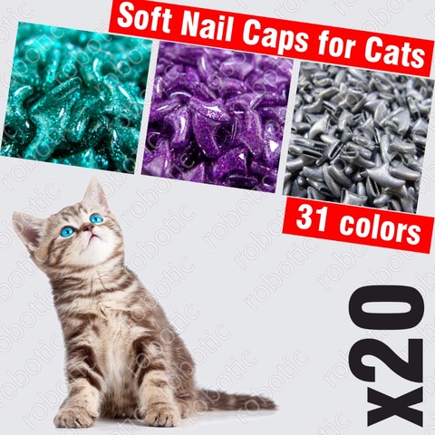20 piezas-Tapas de uñas suaves para gatos + pegamento adhesivo + 1 aplicador/X XS, S, M, L, cubierta, gato, pata, garra, wmc */ ► Foto 1/6