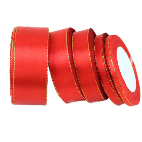 Borde de cinta de satén de oro rojo, cintas de Navidad de Regalo (6/10/20/25/40mm), 25 yardas por rollo ► Foto 1/4