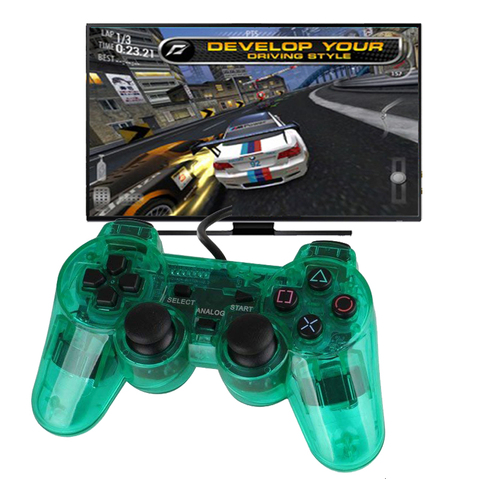 Color transparente controlador con cable para PS2 doble vibración Joystick Gamepad Joypad a través de Color para Playstation 2 controlador ► Foto 1/6