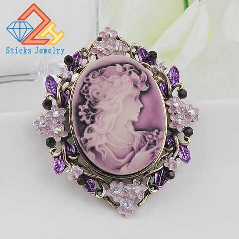 Broche de moda con diamantes de imitación, alfileres con pintura, flor hueca, Estilo Vintage, camafeo, belleza, envío gratis ► Foto 1/6