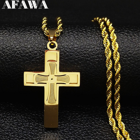 Collar de cadena grande de acero inoxidable largo para hombre, Color dorado con collar de cruz de Jesús, joyería kolye erkek N1172S03, 2022 ► Foto 1/4