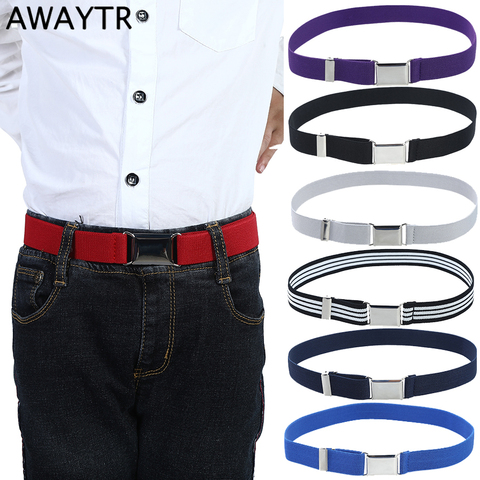 Awaytr de moda cinturón de lona para niños de aleación hebilla de cinturón para hombres elástica ajustable niños cinturones 11 colores 77*2,5 cm ► Foto 1/6