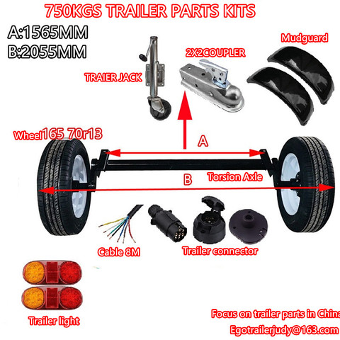 Ego-KITS de piezas de remolque, partes del remolque de eje, accesorios de remolque A = 1565MM B:2055MM, 750kg ► Foto 1/1