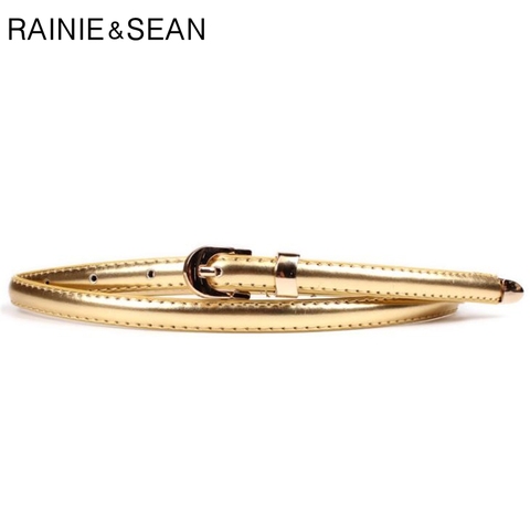 RAINIE-correas de Cuero para Dama, cinturón femenino de color dorado y fino con hebilla de Pin para cinturón, estilo coreano ► Foto 1/6