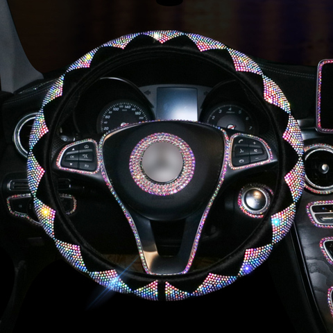 Cubierta de lujo con diamantes de imitación para volante de coche, accesorios de peluche para volante de coche ► Foto 1/6
