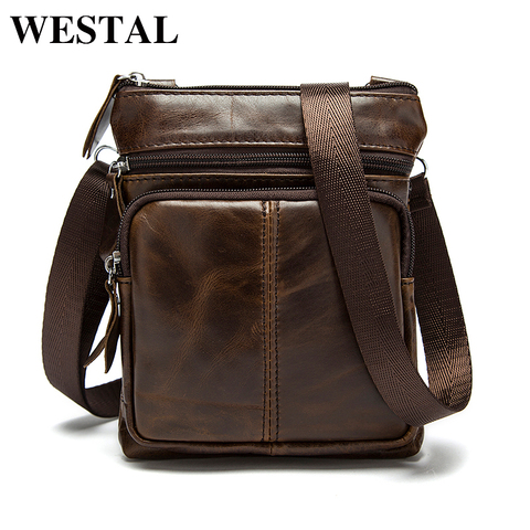 WESTAL bolso masculino Hombres de Cuero Genuino Bolsas Pequeñas Crossbody Del Hombro bolsas Solapa de Los Hombres de Cuero Bolsos de Mensajero ocasional bolsa M701 ► Foto 1/6