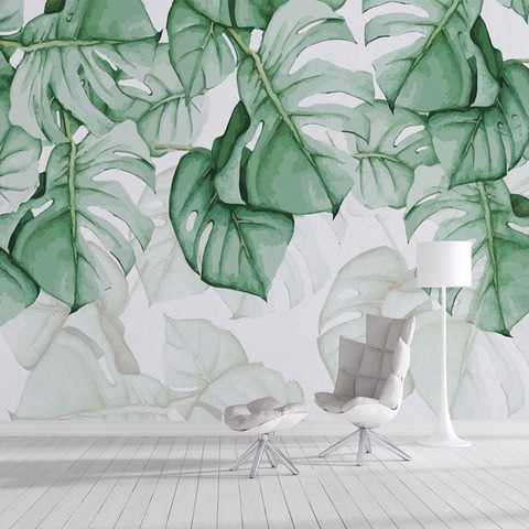 Papel tapiz con foto personalizada, pintura de planta de pared Tropical moderna, decoración de pared de fondo para dormitorio, Mural para paredes 3 D ► Foto 1/6