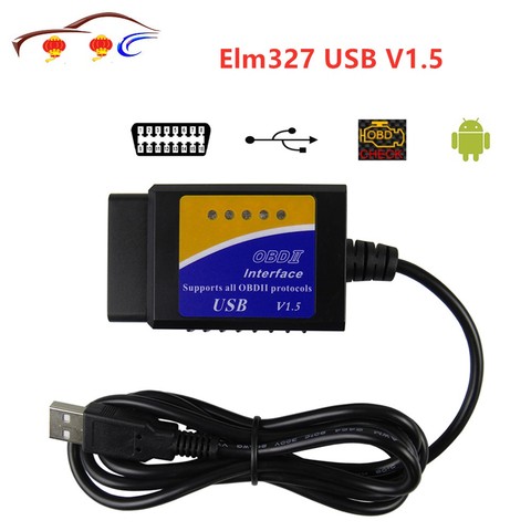 ELM327-escáner con interfaz de diagnóstico de coche, OBD2, USB V1.5, ELM 327 V 1,5, OBDII, ELM-327, lector de código OBD 2 ► Foto 1/6