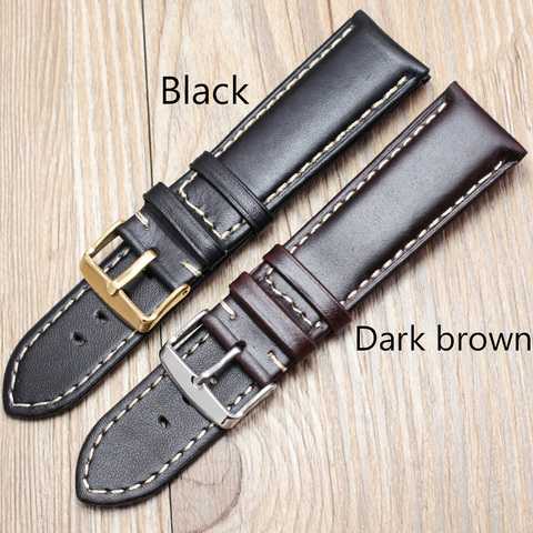 Handmade Genuine Leather Watchbands 18 19 20 21 22 24mm Black Dark Brown VINTAGE Wrist Watch Band Strap Belt Steel Pin Buckle ► Foto 1/6
