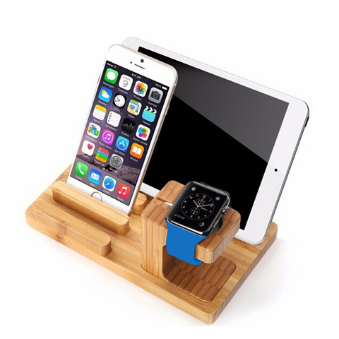 Bienes madera de Bambú Soporte de Escritorio para iPad Tablet Soporte Holder Soporte Cargador para el iphone de Carga Del Muelle para Apple Reloj ► Foto 1/5