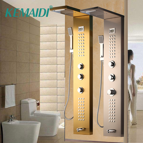 KEMAIDI cascada masaje Jets lluvia ducha columna termostática mezclador ducha grifo Torre W/ducha de mano Panel de Ducha ► Foto 1/6