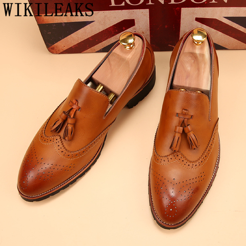 Zapatos brogue hombres zapatos clásicos formales hombres oxford coiffeur zapatos oficiales italianos hombres elegante marca sepatu slip on pria ayakkabi ► Foto 1/6