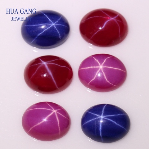 Forma Oval sintético estrella corindón piedra azul rojo rosa cabujón plano cuentas inferiores para fabricación de joyería diy gemas piedras ► Foto 1/5