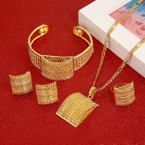 Conjunto de joyería etíope, collar de novia con colgante para boda, brazalete, anillo, pendiente, anillo, conjuntos de Habesha ► Foto 1/6