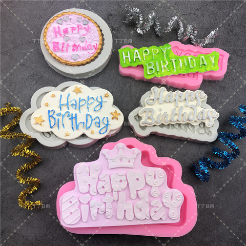 Molde de silicona para cartas de cumpleaños feliz 3D, molde para gelatina y Chocolate, decoración de pastel de cumpleaños, herramienta ► Foto 1/6