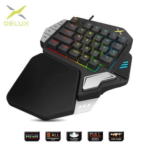 Delux T9X Teclados mecánicos de una sola mano para juegos teclado USB totalmente programable con cable con luz de fondo RGB para PUBG LOL e-sports ► Foto 1/6