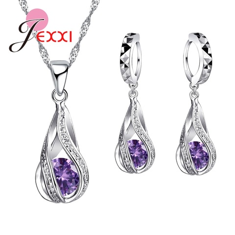 Conjunto de joyas de cristal de gota de agua para mujer, collares y pendientes de plata de ley 925 Multicolor, regalos exquisitos ► Foto 1/1