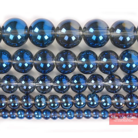 Cuentas de cristal de cuarzo azul chapado para fabricación de joyas, piedra Natural, hilo de 15 