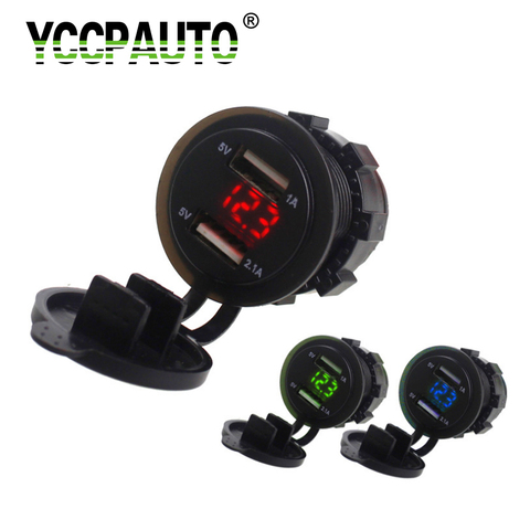 YCCPAUTO-puerto de carga USB para coche, enchufe Dual de 5V 2.1A/1A, voltímetro de coche, adaptador de corriente para motocicleta, ATV, cargador de bote de 12V-24V ► Foto 1/5