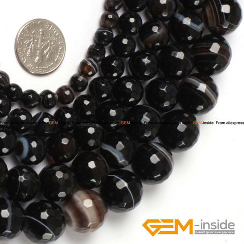 Sardonyx-pendientes redondos de gota de ágatas para la fabricación de joyas, cuentas sueltas, color negro, facetado, 15 pulgadas, 8mm, 10mm, 12mm ► Foto 1/6