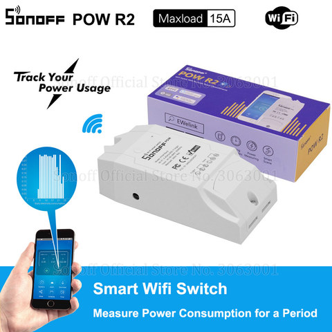 Sonoff-interruptor inteligente Pow R2, dispositivo con Wifi, 15A, 3500W, Monitor de consumo de energía de alta precisión, funciona con Alexa ► Foto 1/6
