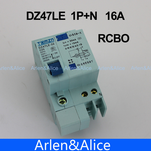 Disyuntor de corriente Residual con protección contra sobrecorriente y fugas, DZ47LE 1P + N 16A C tipo 230V ~ 50HZ/60HZ, RCBO ► Foto 1/1