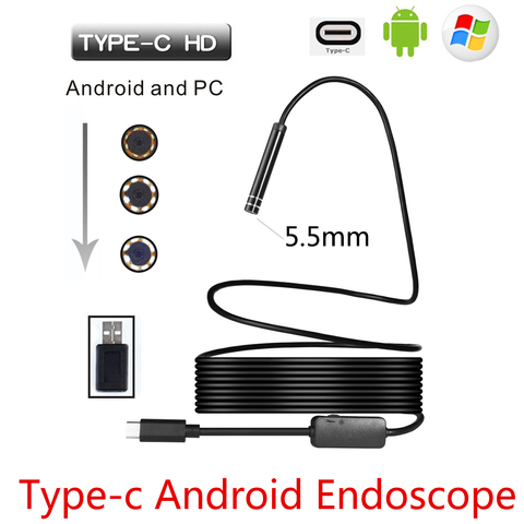 5,5mm USB tipo-C Android de la cámara del endoscopio Flexible serpiente USB tipo C alambre duro de 1M 3M 5M de 7M de Cable de 10M cámara de inspección boroscopio ► Foto 1/6