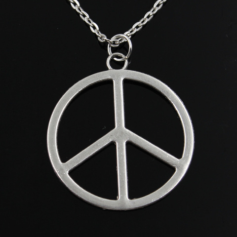 Colgantes con símbolo de la paz para hombre y mujer, cadena cruzada redonda, collar largo corto de Color plateado, regalo de joyería ► Foto 1/3