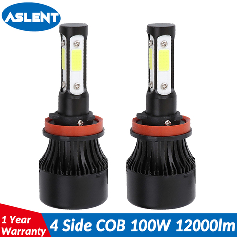 Aslent 4 lado lúmenes COB 100 W 12000lm bombilla LED H4 H7 H11 H13 HB3 9005 HB4 9006 de 9004 a 9007 faro delantero de coche luz 12 v ► Foto 1/6