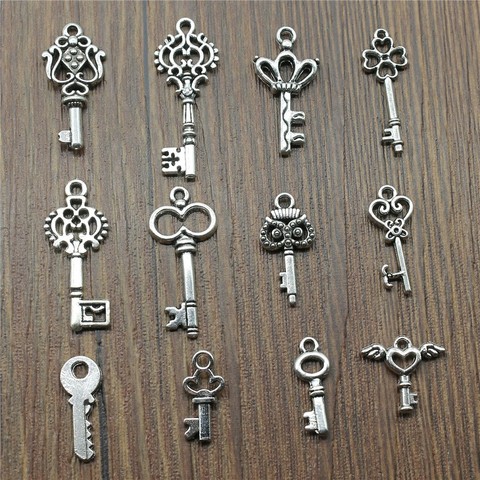 Colgante de llaves de plata antigua, accesorios de joyería, llave Retro, bricolaje, 20 Uds. ► Foto 1/2