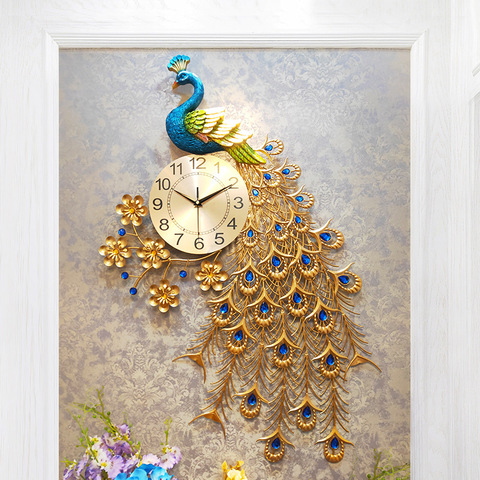 Relojes de pared de Pavo Real de cristal grande, de diseño moderno, 3D, de lujo, de pared para sala de estar, decoración de pared, para boda ► Foto 1/5