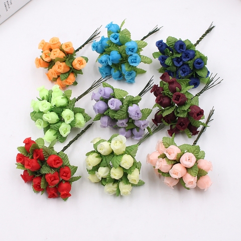 12 unids/lote flor Artificial 2cm seda de alta calidad Bouquet de rosas para boda decoración DIY caja de regalo con corona Scrapbook flores ► Foto 1/6