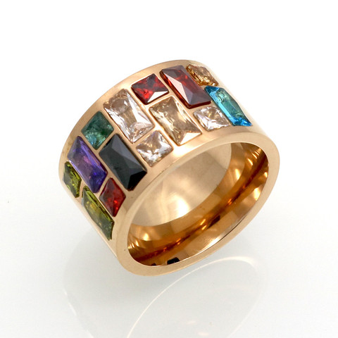 Anillo de cristal para mujer, 316L, acero inoxidable, Color arcoíris, piedra, joyería de moda, anillos de boda ► Foto 1/6