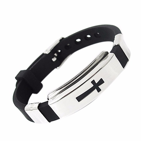 Pulsera de silicona con hebilla para hombre y mujer, brazalete de acero inoxidable cruzado, 1 unidad ► Foto 1/5