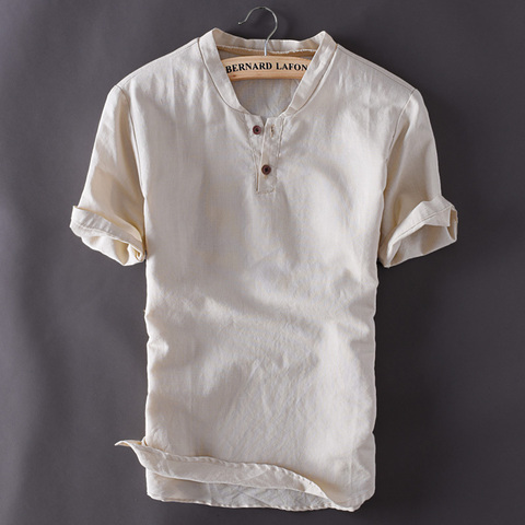 Plus tamaño M-5XL Mens suéter camisas de lino de verano de manga corta para hombre de calidad Casual Camisas Slim fit de camisas de algodón TS-150A ► Foto 1/6